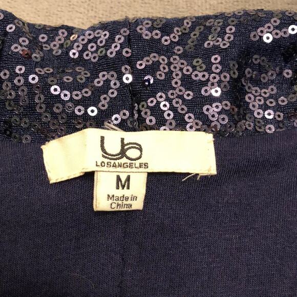 Ya LosAngeles Navy Blue Sequin Cropped Jacket Woman Size Medium Open Front - Picture 4 of 8